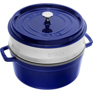 Staub Cocotte mit D&auml;mpfeinsatz dunkelblau 26 cm rund 5,2 l