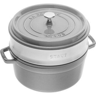 Staub Cocotte mit D&auml;mpfeinsatz grafitgrau 26 cm rund 5,2 l