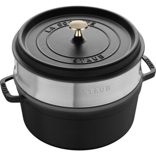 Staub Cocotte mit D&auml;mpfeinsatz schwarz 26 cm rund 5,2 l