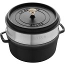 Staub Cocotte mit D&auml;mpfeinsatz schwarz 26 cm rund 5,2 l