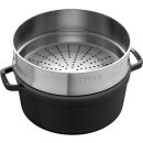 Staub Cocotte mit D&auml;mpfeinsatz schwarz 26 cm rund 5,2 l